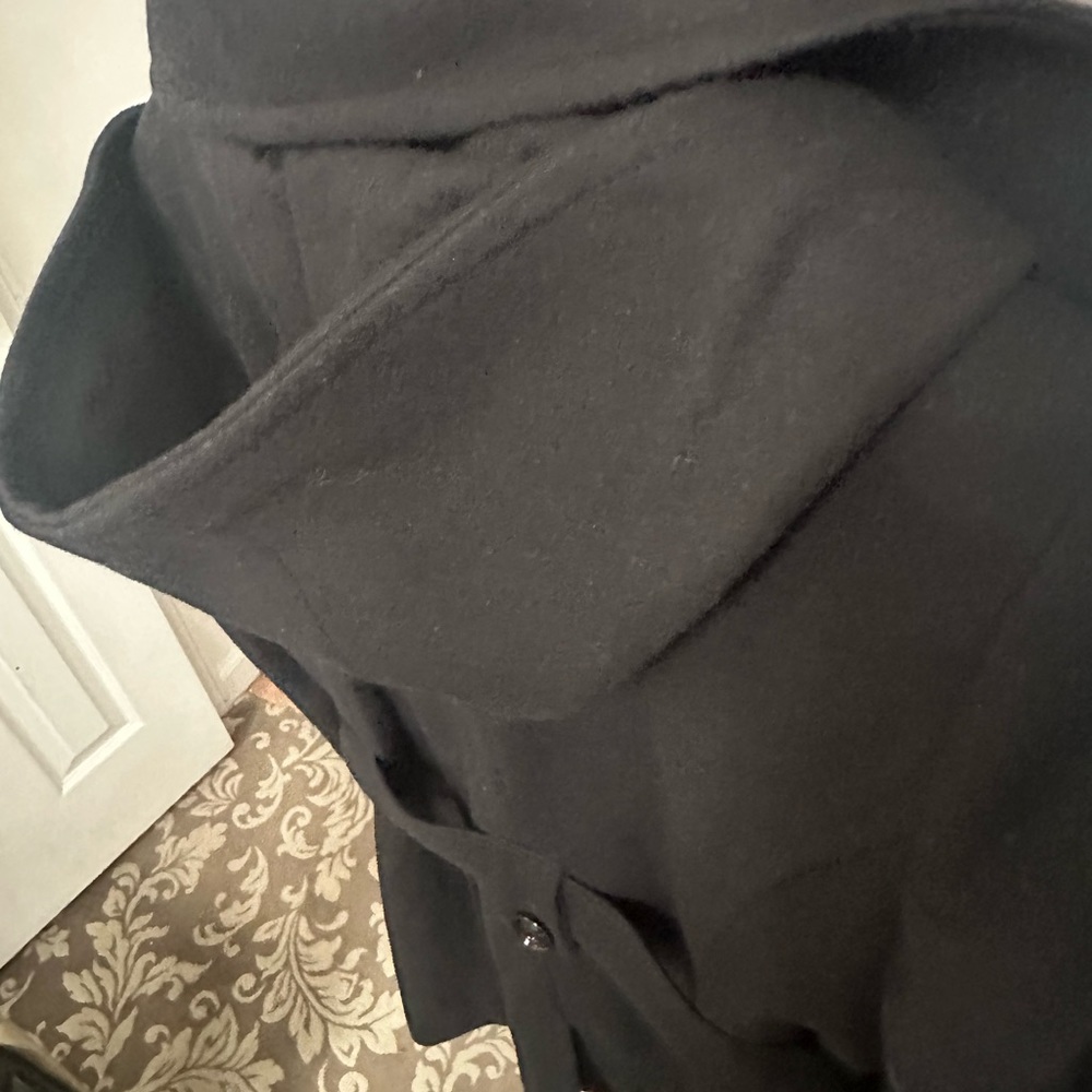 London Fog Classic Black Lined Hooded Wool Coat - Picture 10 of 11